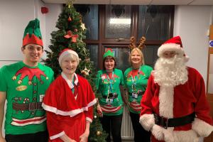 Santa and his helpers at Sheffield Children's Hospital